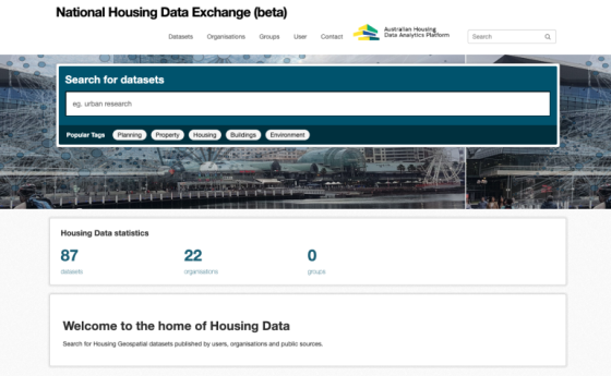Screenshot of housing data portal page 